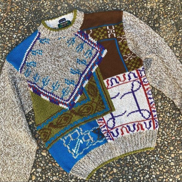 Vintage 1980’s retro mod hipster hand knit sweater M - Picture 1 of 5